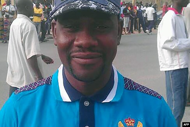 FILE - This handout picture provided by Radio France International shows reporter Ahmed Abba in Maroua, Cameroon.